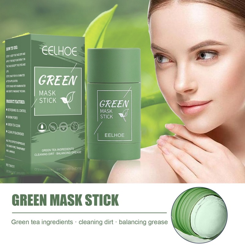 1pc Green Tea Mask Stick Purifying Mud Stick Facial Mask Cleansing Mask Oil-control Deep Clean Pores Skin Care 40g