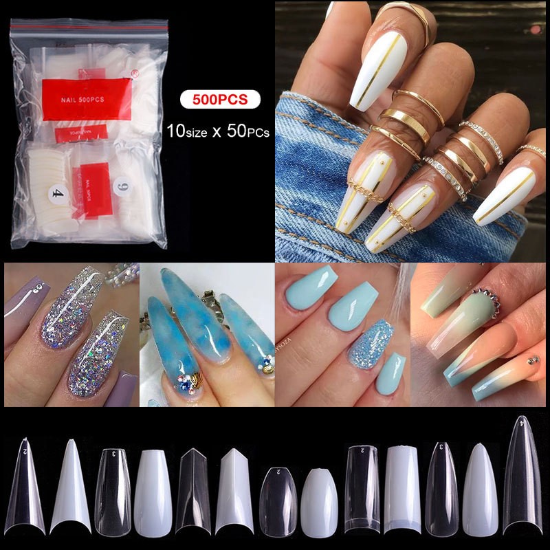 500pcs False Nail Extension Full Cover Fake Nails French False Nail Clear/White False Nail Tips Art Manicure Tool French Nail