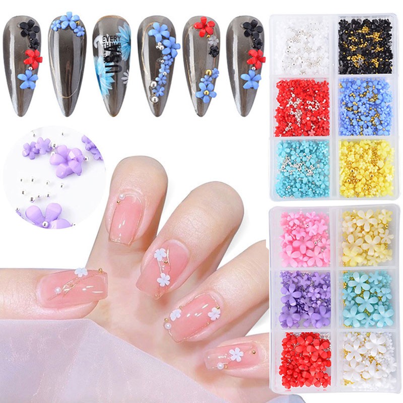 3D Acrylic Flowers Mix Bead Nail Jewel Nail Jewelry Nails Trims Manicure Pearl Flower Five Petal DIY Nail Art