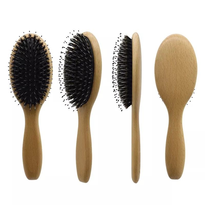 Natural Boar Bristle Massage Brush Comb Wood Handle Brush Comb Massage Comb Anti-static Hair Scalp Paddle Brush Styling Tool