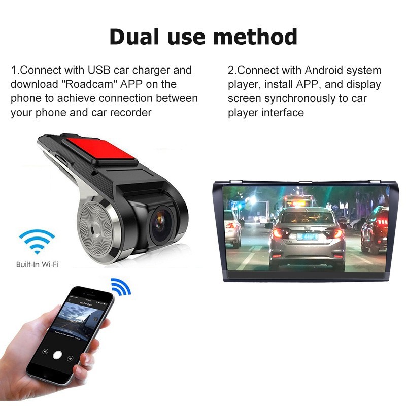 Car Dash Cam WiFi USB 2 in 1 1080P 170 Degree Wide Angle Dash Cam DVR ADAS Dashcam Android DVR Auto Recorder Night Version