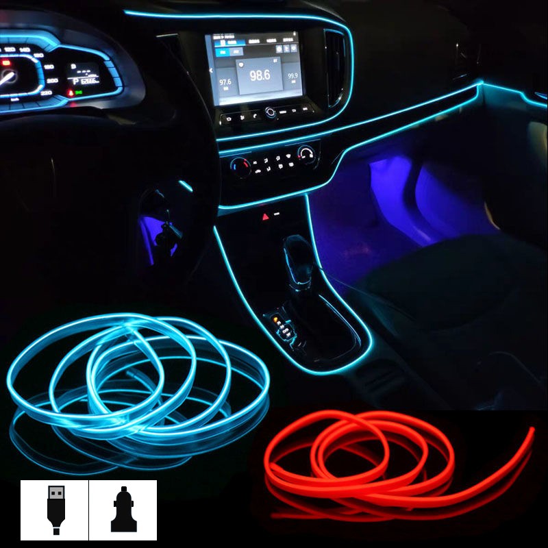 Car Interior EL Wire Ambient LED Flex RGB Strip Auto Flexible Atmosphere Nino Soft Tube USB Lamp Light Strip Rope Sticker Lamp