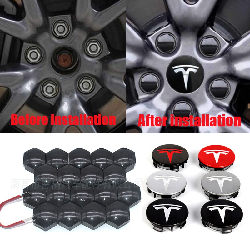 Decorative Wheel Center Hub Caps for Tesla Model 3/S/X Set of Tesla Logo Wheel Caps Center Hub Nut Lug Nut Cover for Tesla