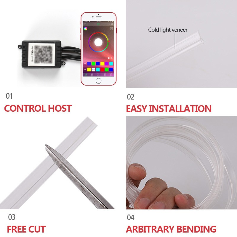 السيارات الخلفية سيارة النيون مصباح الإضاءة الداخلية المحيطة أضواء RGB جو مصباح الألياف البصرية للسيارات APP التحكم شرائط ليد