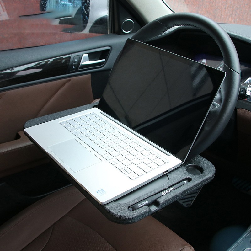 Adjustable Car Steering Wheel Table Stand, Laptop Stand, Notebook, Universal Food Rack, Drink Tray, Black and Gray