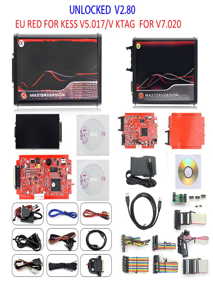 KESS KTAG ل KESS V2.80 V5.017 الأحمر PCB K-T V7.020 V2.25 4 LED ماستر K-TAG 2.25 7.020 Kess V5.017 ECU رقاقة ضبط