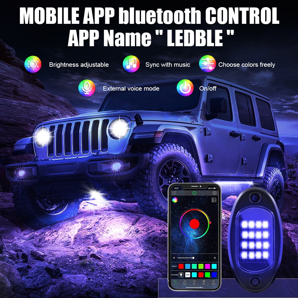 RGB LED Rock Lights Bluetooth Compatible APP Control Music Sync Bodywork Light Undergolw Waterproof Neon Light For Car