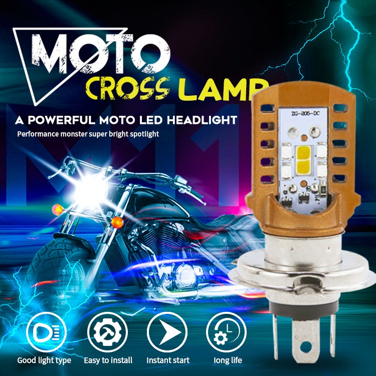 8W 850LM LED Motorcycle H4 Headlight COB Bulbs Motorbike Scooter Headlamp Light High Low Beam All-in-on 6500K White DC 12V