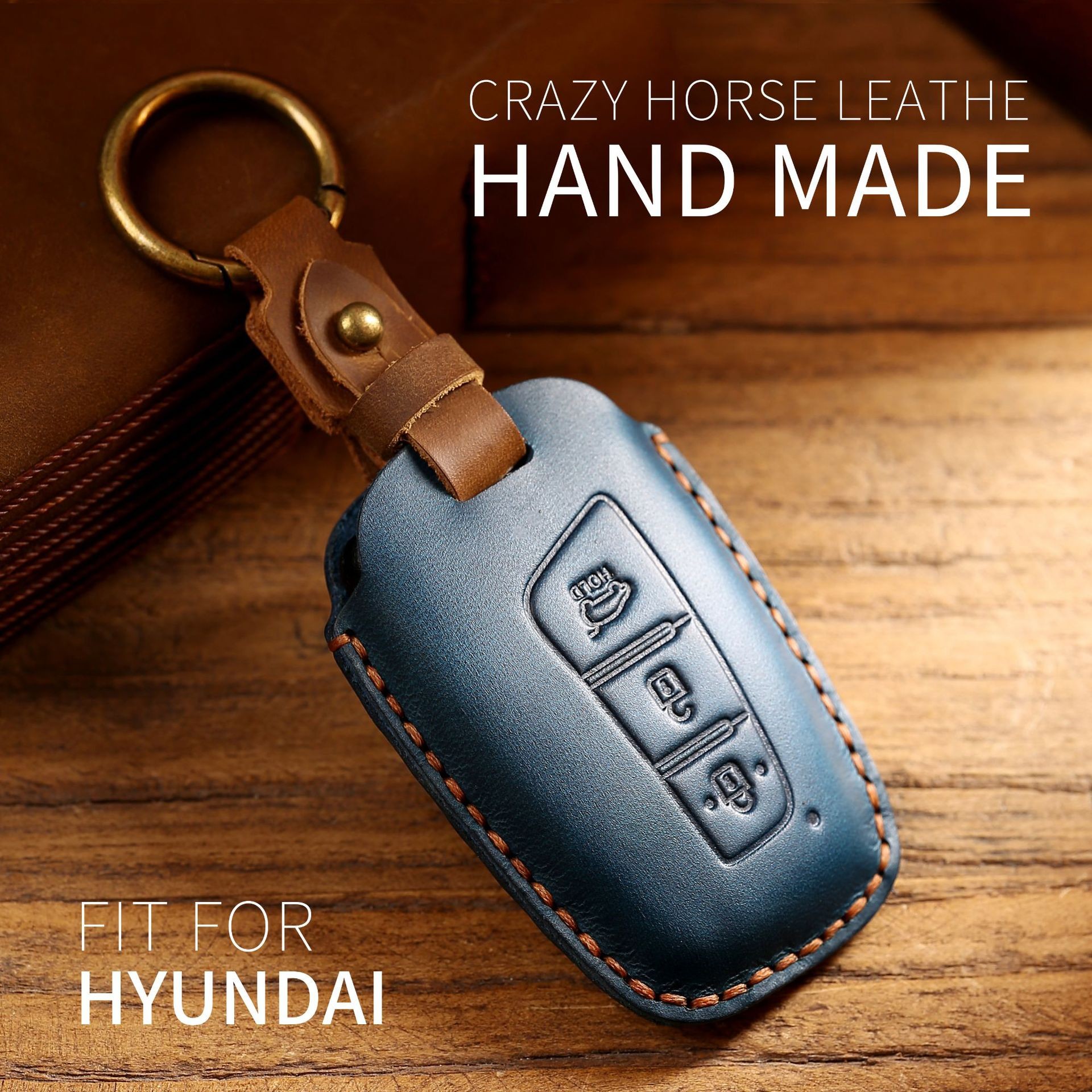 Luxury Leather Key Case Fob Cover Keychain Holder For Hyundai IX35 IX45 Elantra Santafe Equus Genesis Accessories Keyring Bag