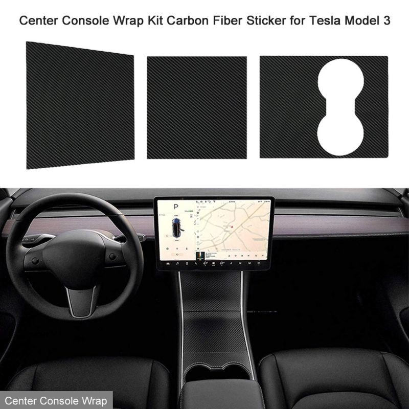 Car Center Console Wrap Kit Sticker Panel Matte Carbon Fiber Black For Tesla Model 3