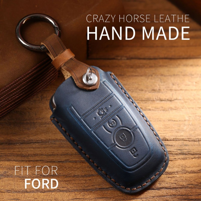 Leather Key Case Cover Fob Keychain Holder For Lincoln Ford Raptor F150 Explorer Everest Ranger Accessories Remote Keyring Bag