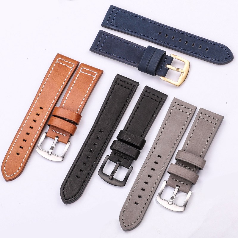 HENGRC Genuine Leather Watches Bracelet Black Blue Gray Brown Cowhide Watch Strap for Women Men 18 20mm 22mm 24mm Wrist Band