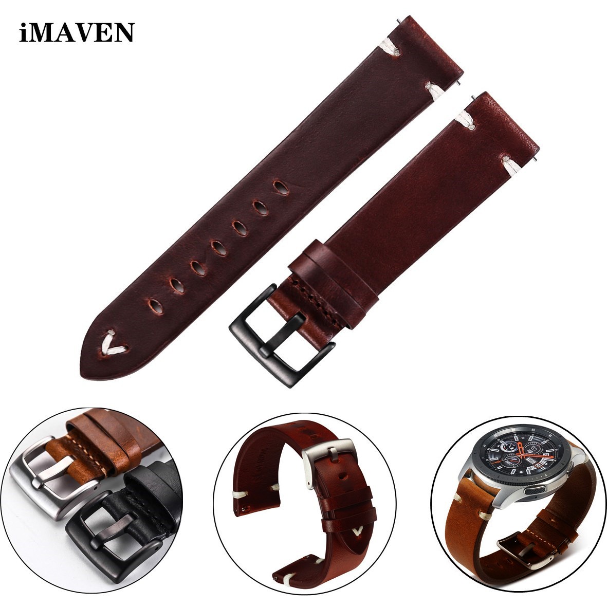 Leather Watchband Strap 18mm 20mm 22mm Quick Release Watch Strap Cowhide Strap Handmade Black Dark Brown Vintage Oil Wax Leather