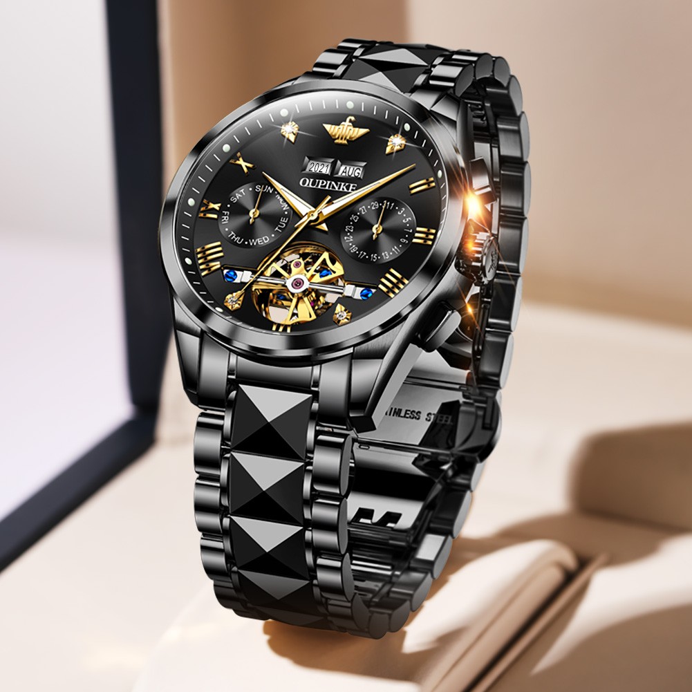 Original OUPINKE luxury automatic men's watch mechanical sapphire crystal waterproof fashion top brand hollow wristwatches