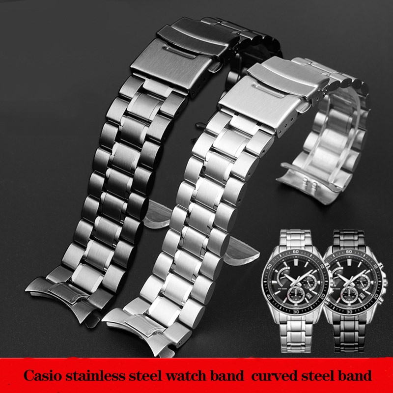 Stainless Steel Watchband Curved Strap Casio EFR-526/303/304/530/556/552 Men's BEM-506/501 Bracelet Wristband 20 22 24mm