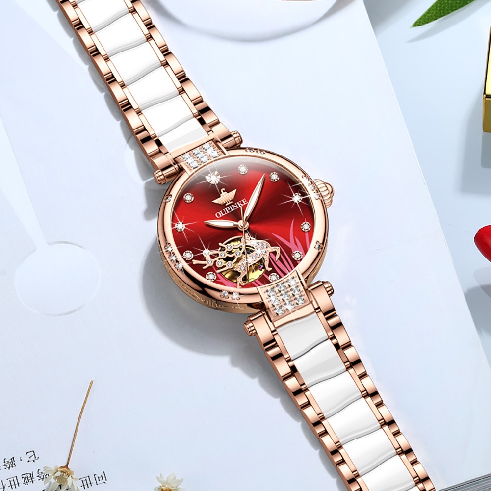 OUPINKE luxury brand automatic mechanical watch women sapphire mirror waterproof luminous diamond swiss movement wristwatch