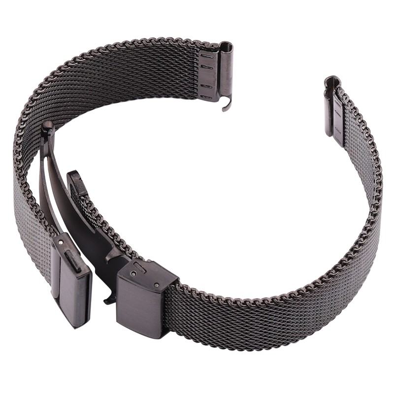 Milanese Mesh Loop Watchbands 16mm 18mm 20mm 22mm 24mm Silver Black Wrist Watch Bracelet Band Strap Clasp Deployment