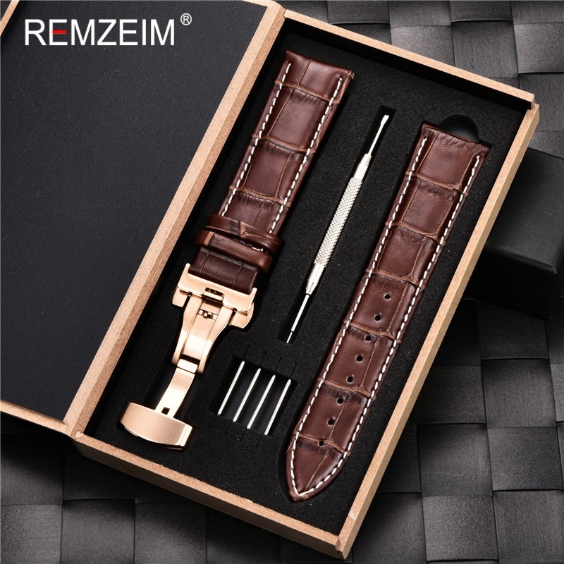 Remz Patterned - Genuine calfskin leather watch strap size 16, 17, 18, 19, 20, 21, 22, 23 and 24mm, with box and watch accessories