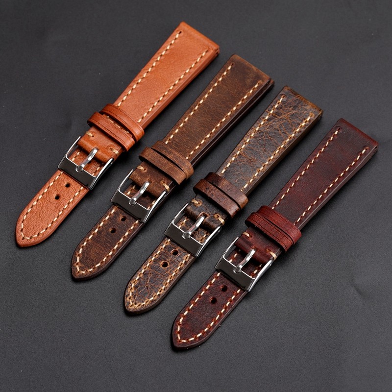 Retro Soft Leather Watch Strap 18 19 20 21 22mm Brown Leather Handmade