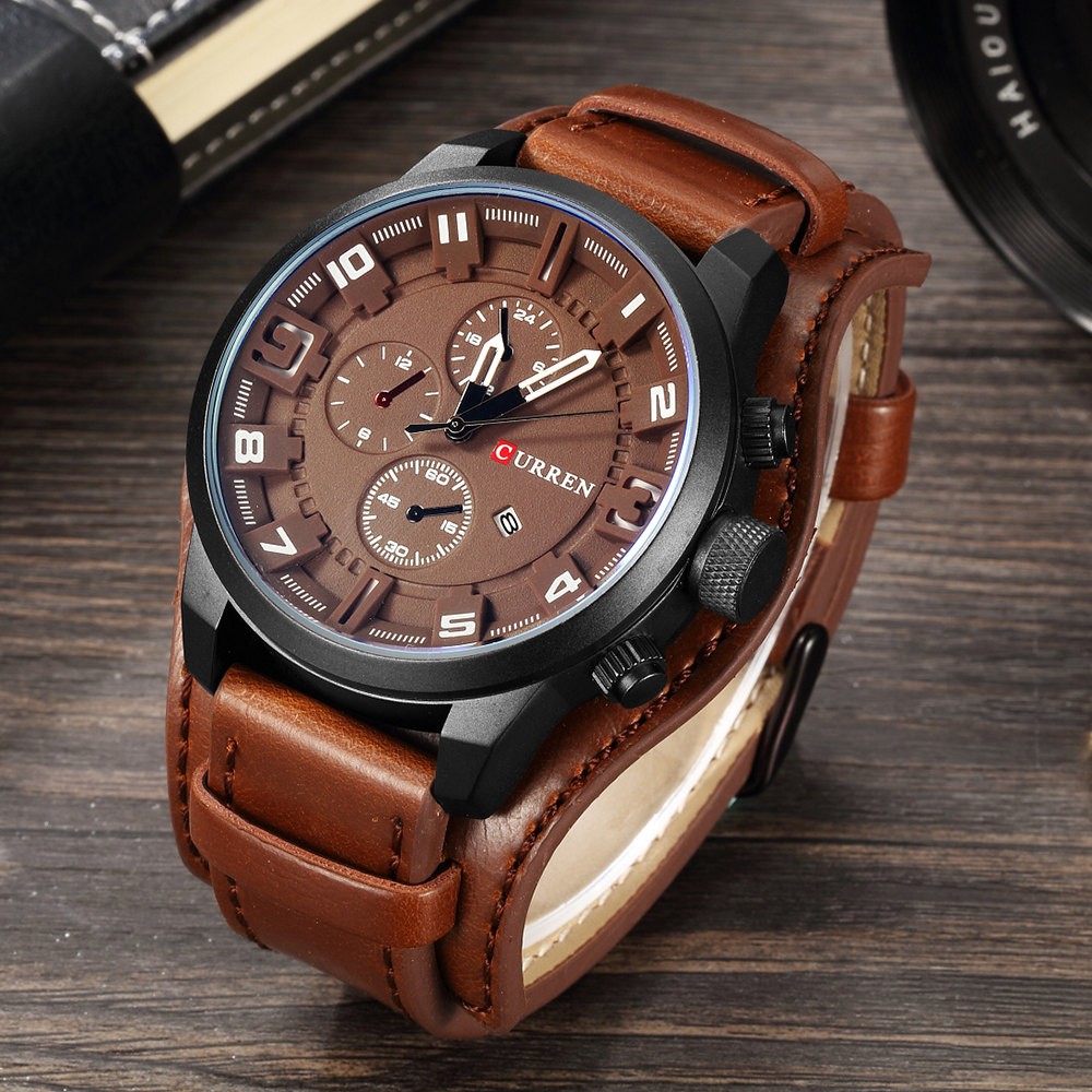 CURREN Top Brand Luxury Men's Watches Men's Watches Date Sports Military Watch Leather Strap Quartz Business Men Watch Gift 8225