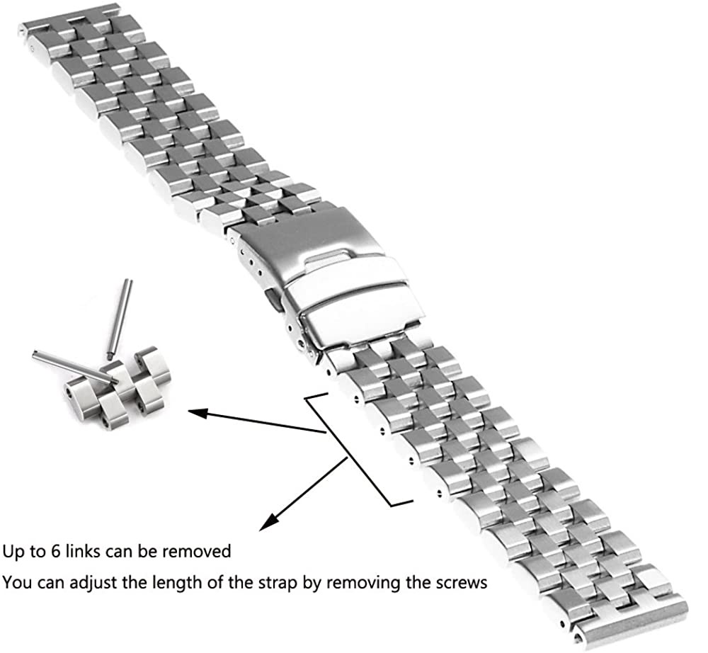 High Quality 5 Rows Engineer Cast Metal Watch Band Stainless Steel Bracelet Straps Replacement Screws Link 20mm/22mm/24mm/26mm