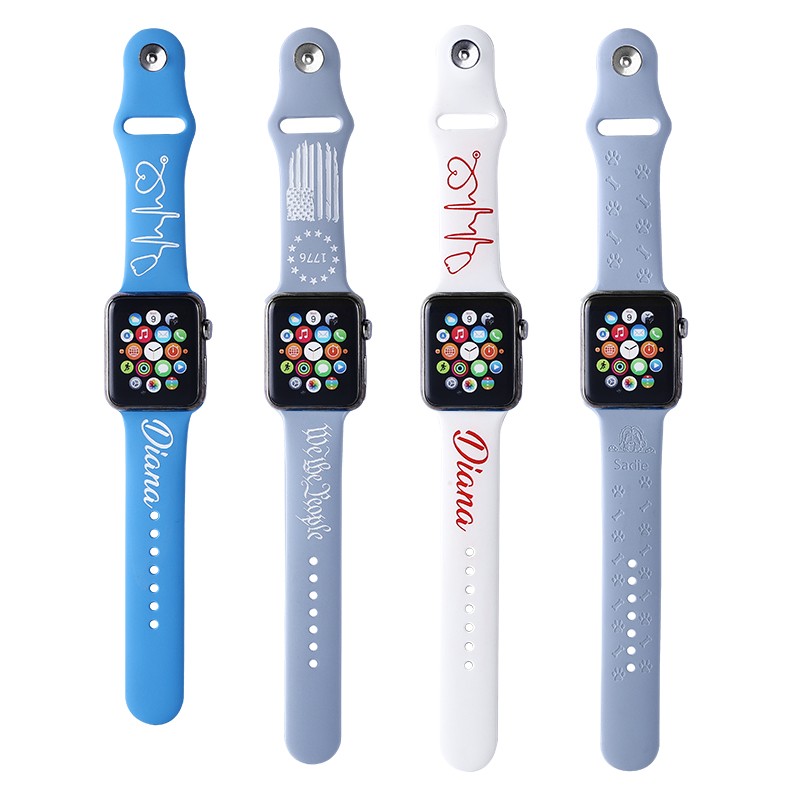 Custom silicone strap for Apple Watch band 6 44mm 42mm 40mm 38mm personalized silicone iWatch band for Series 6 SE 5 4 3 2 se