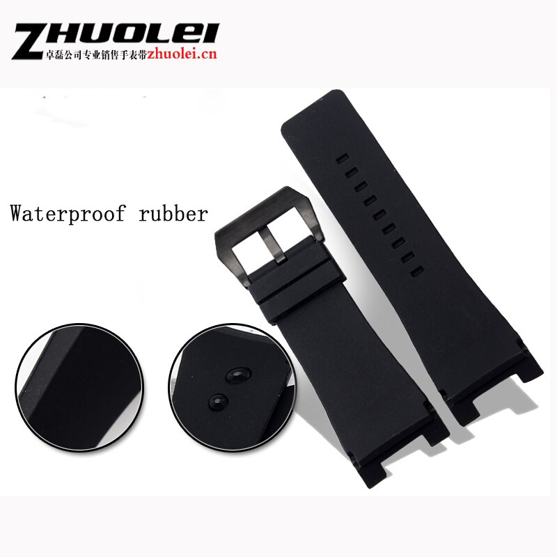 waterproof band 32*17mm black rubber watch strap with buckle stainless steel watchband men customized fit DZ1215 1216 bracelet