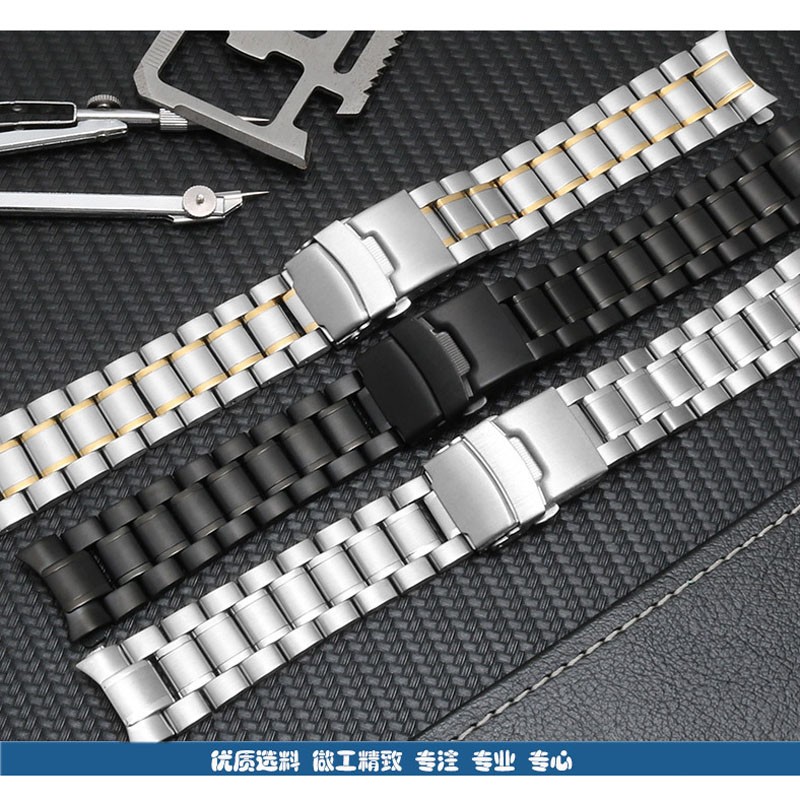 Stainless Steel Watch Band 18mm 20mm 22mm 24mm Strap Wristband Curved End Watch Strap Double Lock Buckle Replacement Wrist Strap