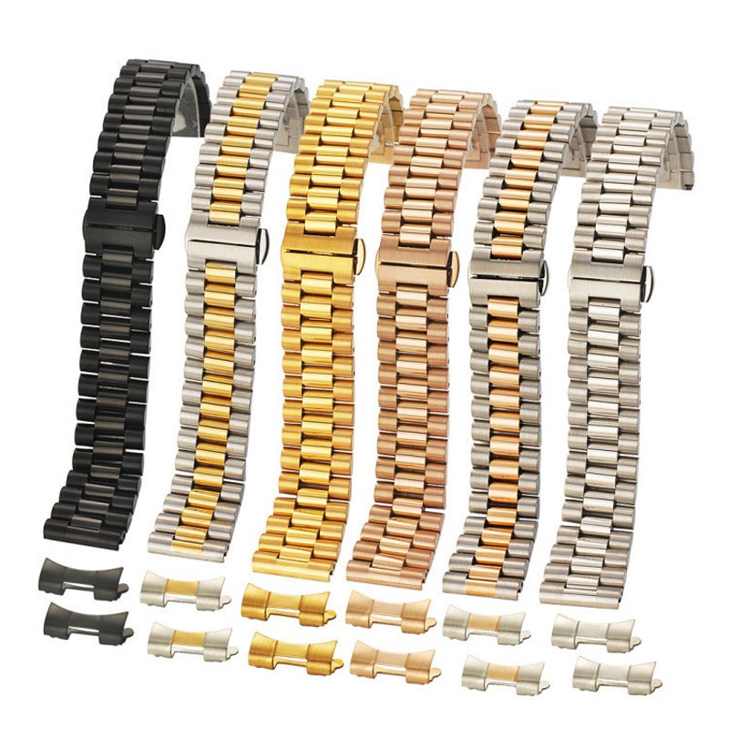 Solid Stainless Steel Watch Band 12mm 13 14 16 17 18mm 19 20mm 21 22mm Replacement Watch Strap 3 Rows Wristband Bracelet w/Tools