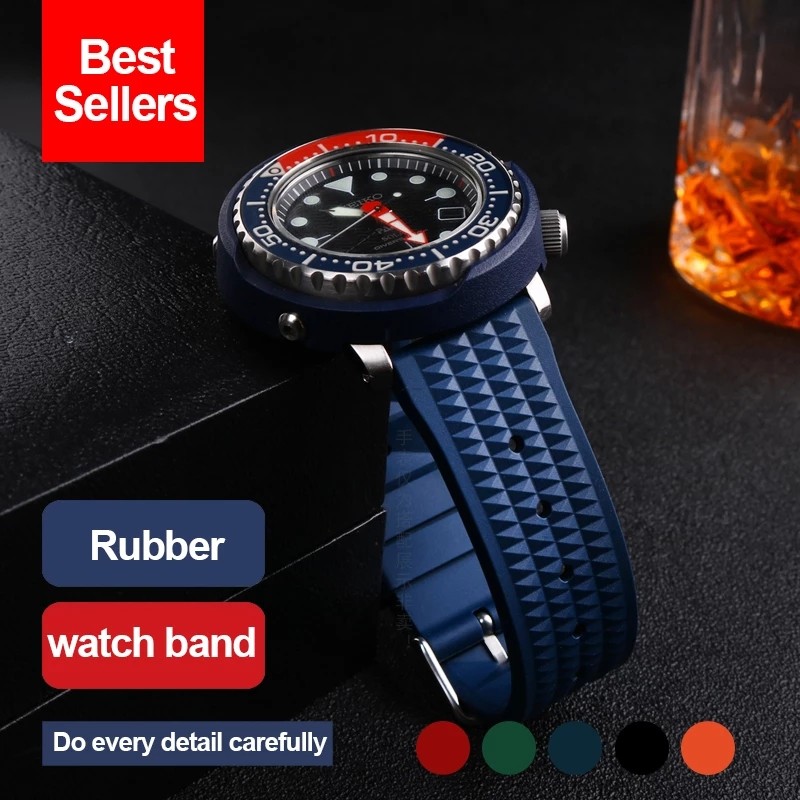 22mm Waffle Watch Strap 20mm Bracelets Fashion 20 22mm Universal Mens Watch Band Rubber