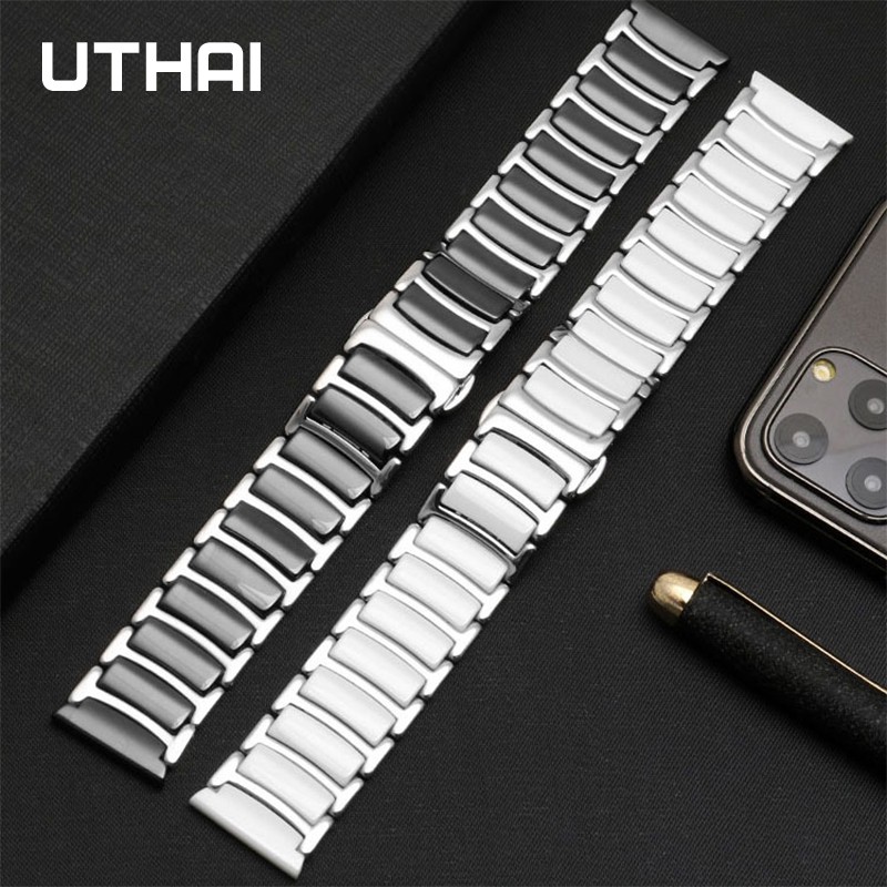 Watchband السيراميك حزام بين الفولاذ المقاوم للصدأ 22 مللي متر 20 مللي متر حزام ساعة اليد حزام لهواوي ساعة ذكية GT2/ساعة 2pro/سامسونج ساعة