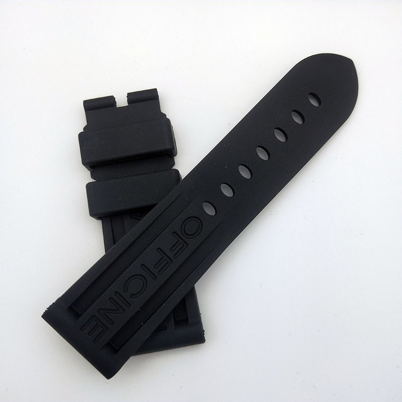 24mm Black Pure Soft Silicone Rubber Watchband Replacement Watch Strap for Panerai Wristband Waterproof Strap + Free Tool