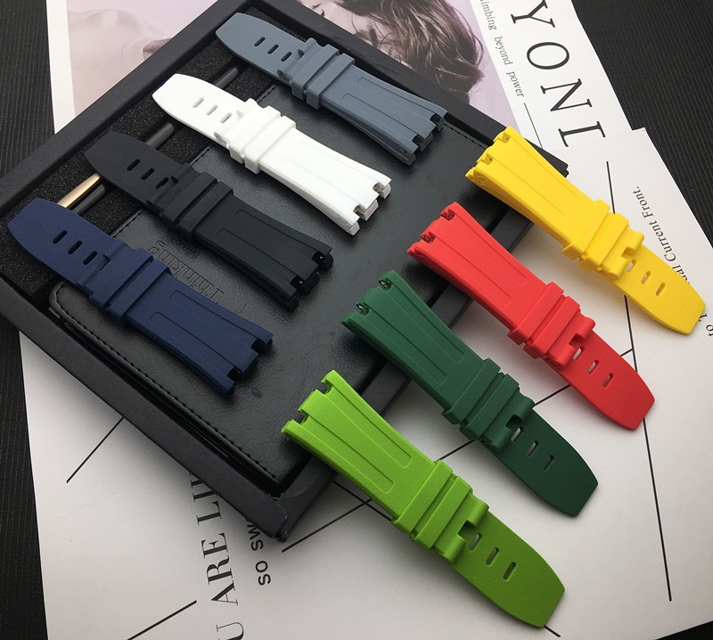 28mm Black Blue 15703 Nature Rubber Silicone Watchband Men Watch Strap Band for AP Watch Audemars & Piguet Strap Logo Tools