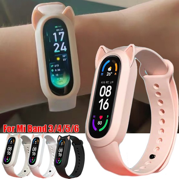 Universal Silicone Strap For Xiaomi Mi Band 3/4/5/6 Wristband Replacement Cute Cat Ear Smart Watch Bandsfor Mi Band 3 4 5 6