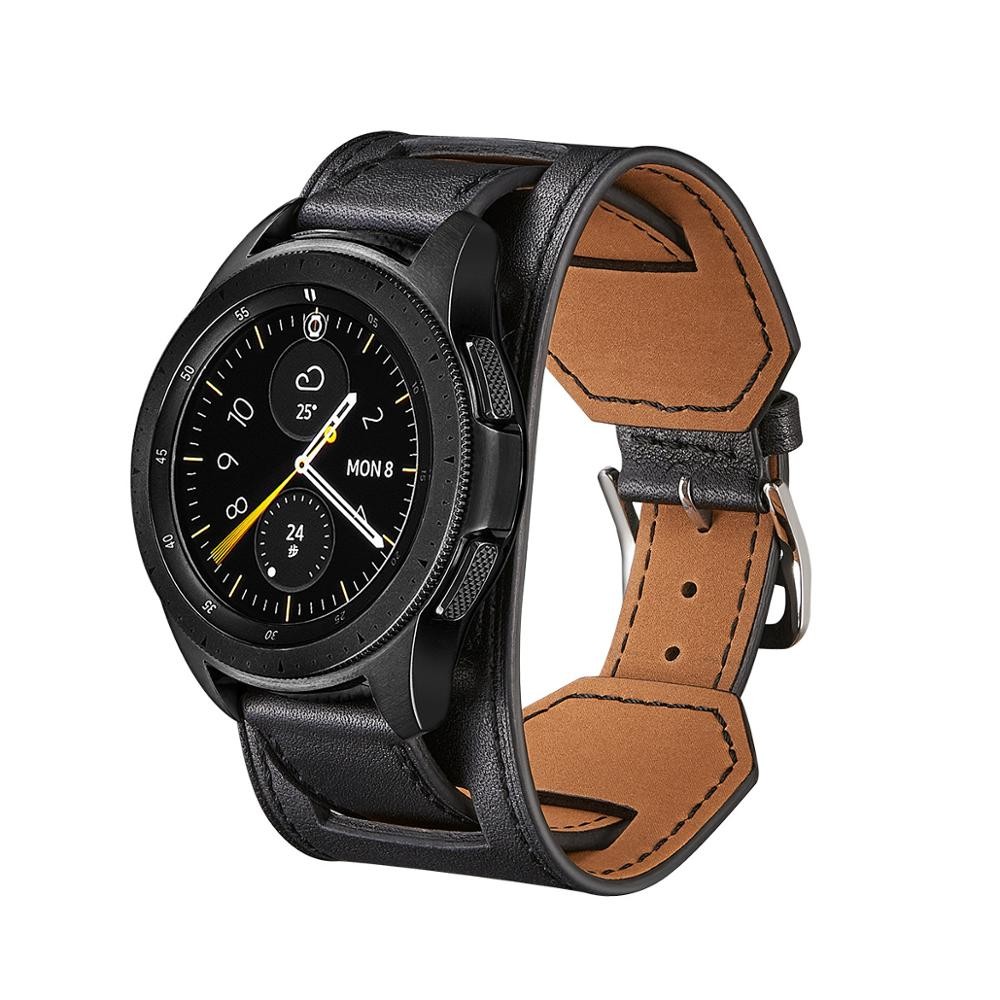 20mm 22mm Band For Samsung Galaxy Watch 4 Classic Active 2 Gear S3 Cuff Genuine Leather Bracelet Huawei Watch gt 2/2e pro strap