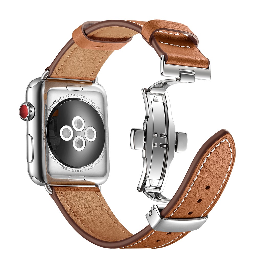 For Apple Watch Band Genuine Leather Strap Apple Watch 7 6 5 4 3 2 1 SE 45mm 41mm Butterfly Clasp Strap for iWatch 44/40mm 42 38