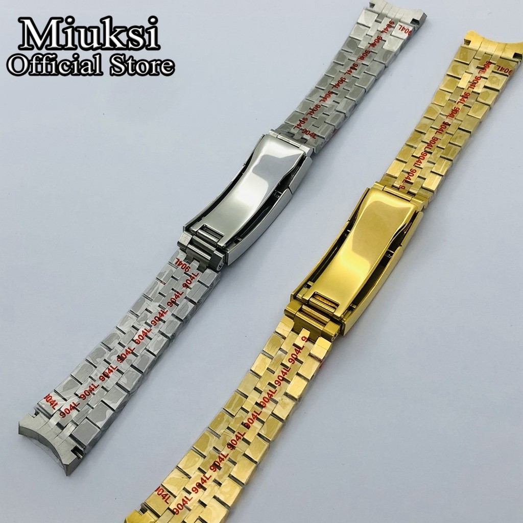 Miuksi 20mm Silver Gold Jubilee Bracelet Slide Glide Lock Clasp 904L Stainless Steel Strap Fit Watch Case Watch Band