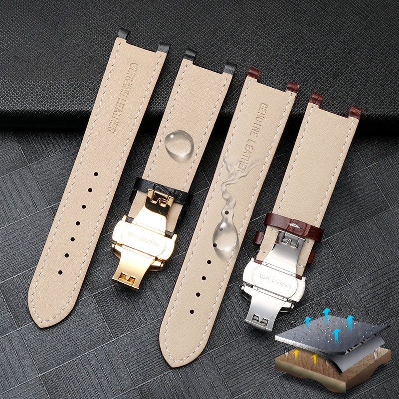 Slub style prong cowhide leather watch strap for GC gu-ess pasha male bracelet 20*11mm 22*13mm prong end watchband butterfly strap