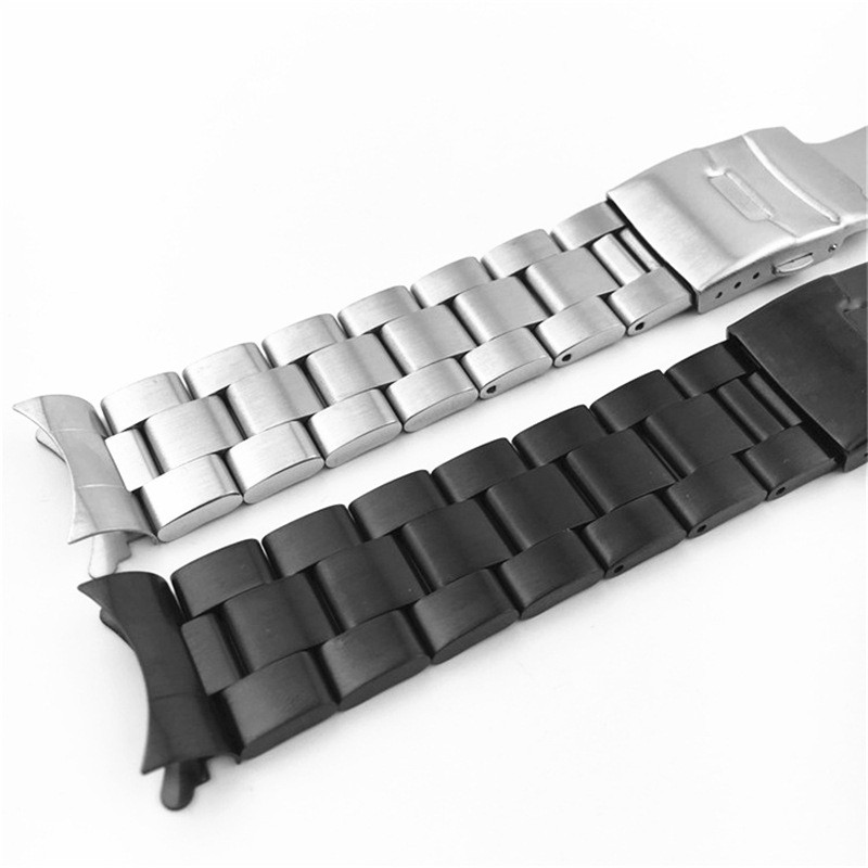 Curved Ends 18mm 20mm 22mm Solid Stainless Steel Watch Band Link Bracelet Wrist Watchband Men Replacement Watch Strap with Pins