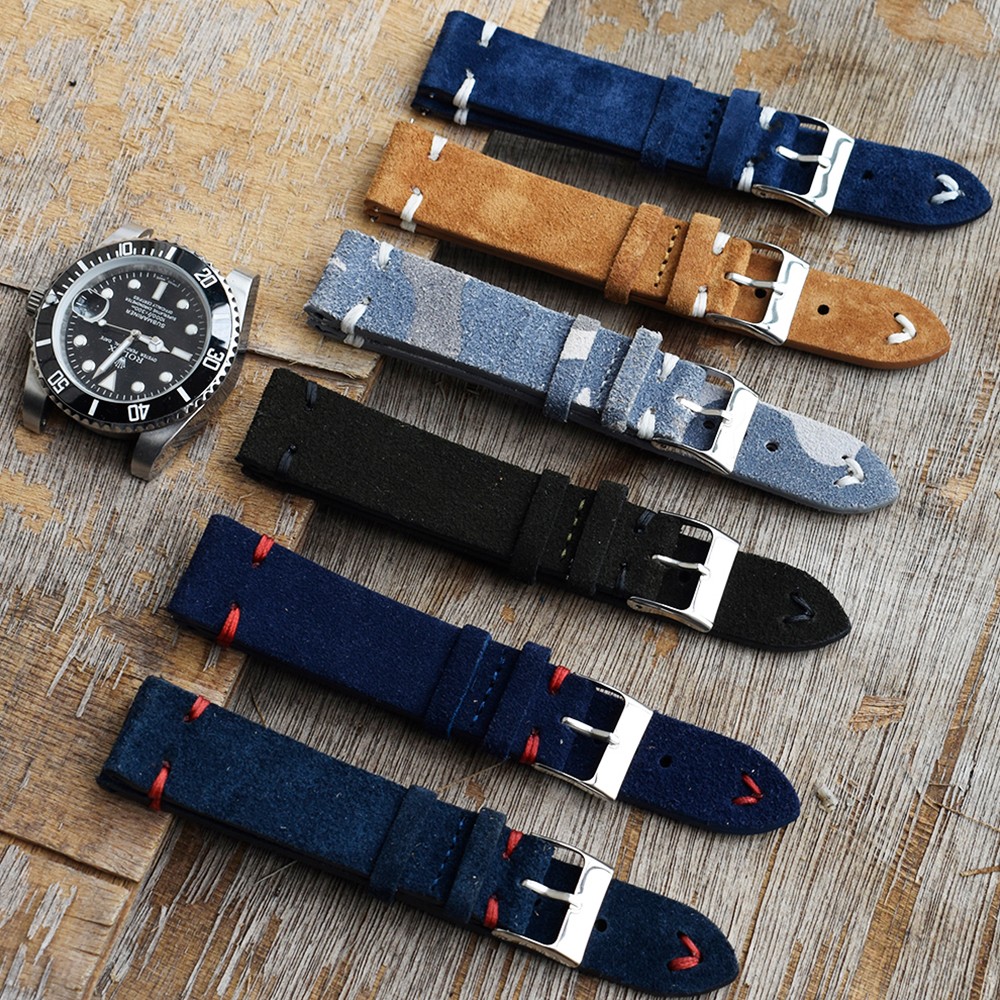 High Quality Suede Leather Antique Watch Straps Blue Watchbands Replacement Strap For Watch Accessories 18mm 20mm 22mm 24mm