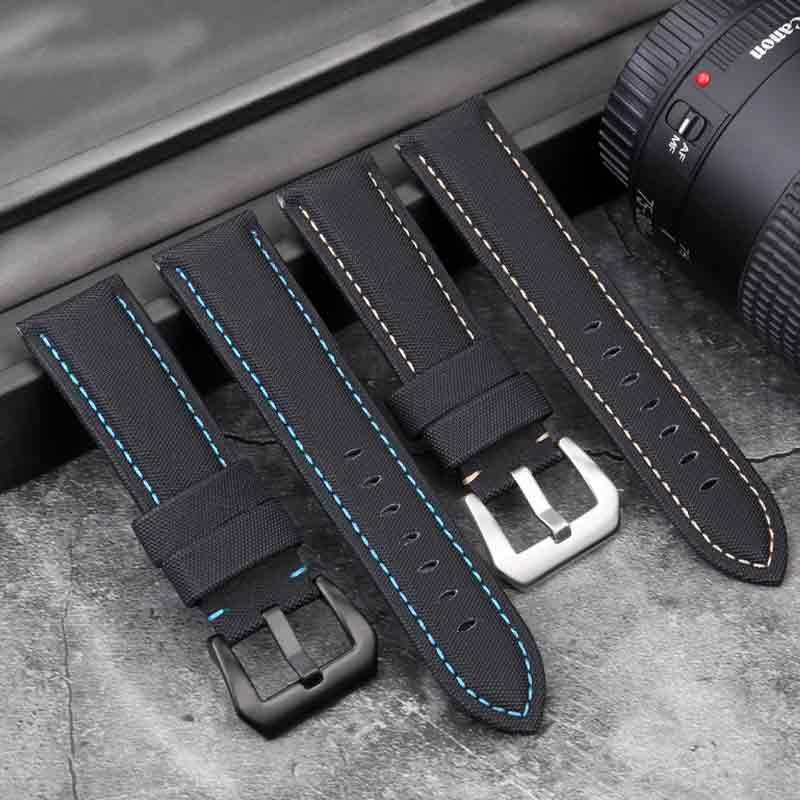 Nylon Fabric Leather Watchband For Panerai PAM01661 | 441 Marina Watch Strap Black Blue 22mm 24mm 26mm Strap Accessories Bracelets