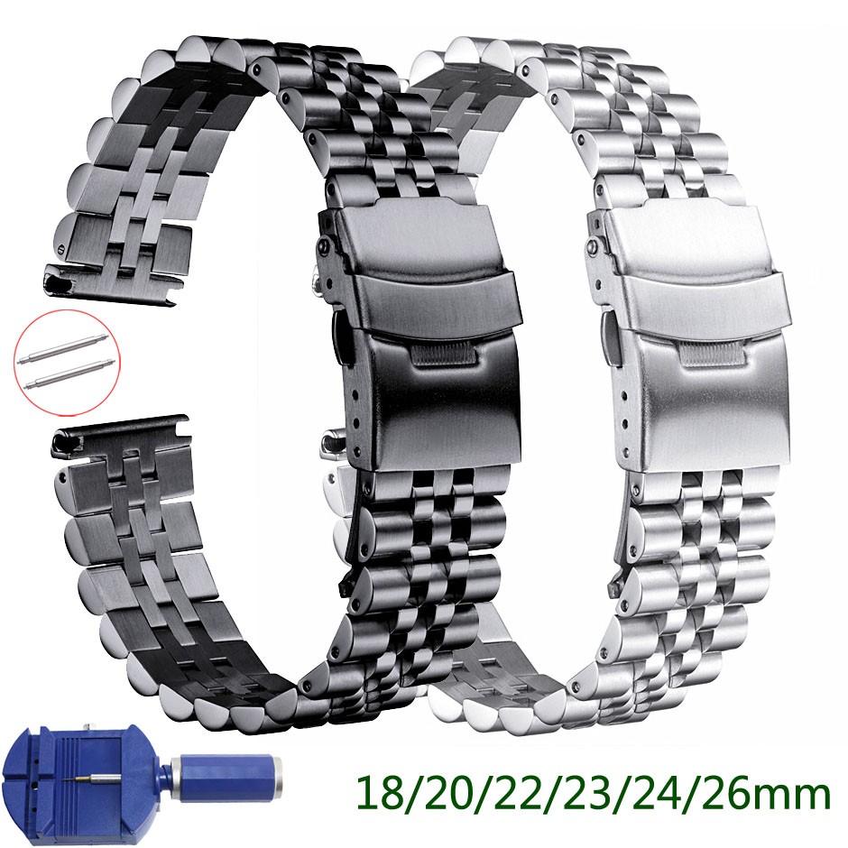 Stainless Steel Watch Band 18mm 19 20mm 21 22mm 23 24mm 26mm 28 30mm Watch Strap Silk Shiny Watchband Replacement Bracelet