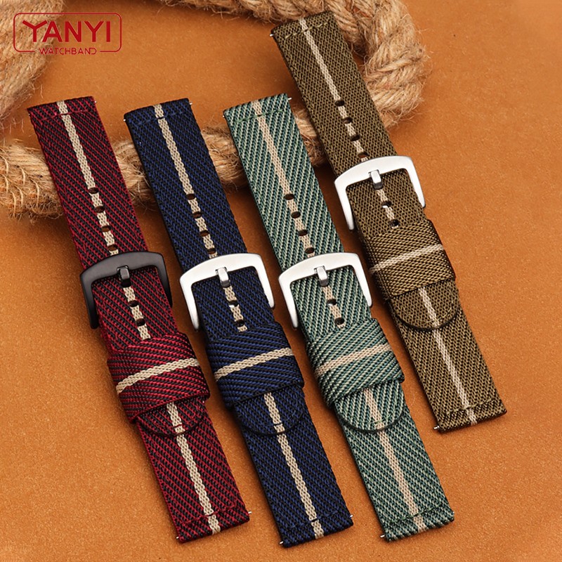 Senior Nylon Watchband 18mm 19mm 20mm 21 22mm 23mm 24mm Dark Blue Watch Strap Quick Release Bar Waterproof Bracelet Wrist Band