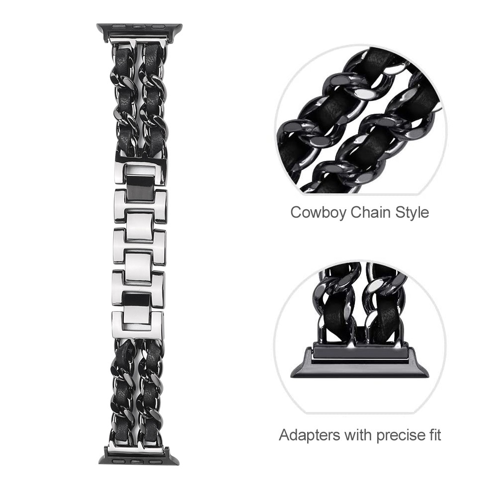 strap for apple watch series 7 band 41mm 45mm chain link leather bracelet for iwatch watchband 42mm 44mm 40mm 38mm SE 6 5 4 3 2