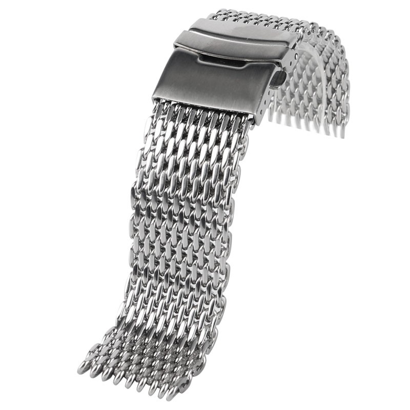 18/20/22mm Watchband Luxury Cool Watches Mesh Stainless Steel Bracelet Silver Wristwatch Band Strap Replacement + 2 Spring Bars