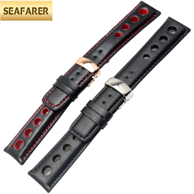 Genuine Leather Strap For Tissot Racing Sport Series PRS516 T91 1853 Watch Band 20mm Black Orange Line With Butterfly Buckle