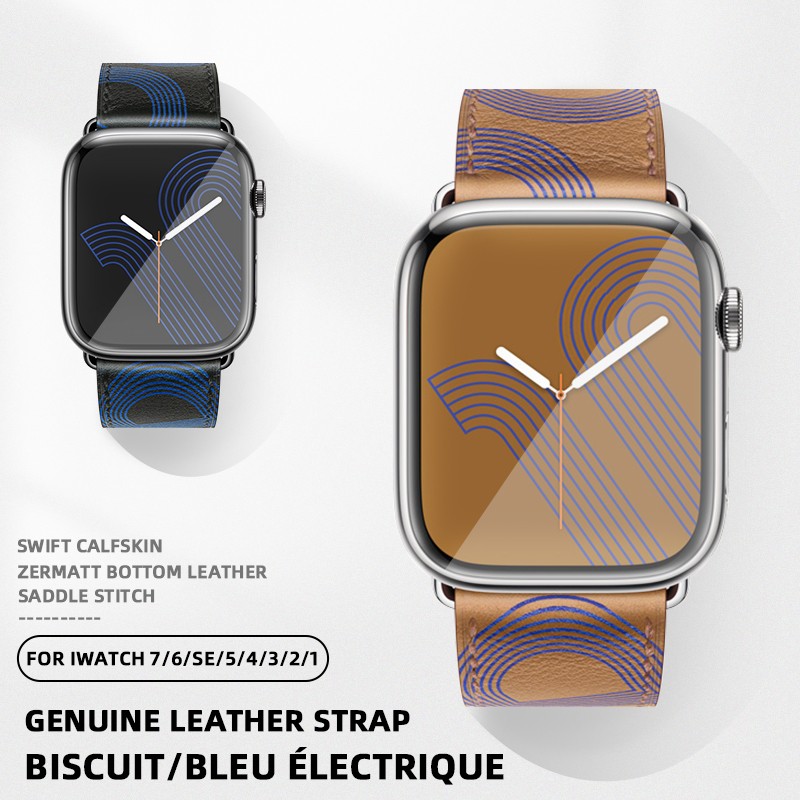 Kebitt High Quality Swift or Barenia Leather Single Round Smart Watch Strap for Apple Watch 7 6 Se 5 4 3 Strap 40mm 44mm 41mm 45mm