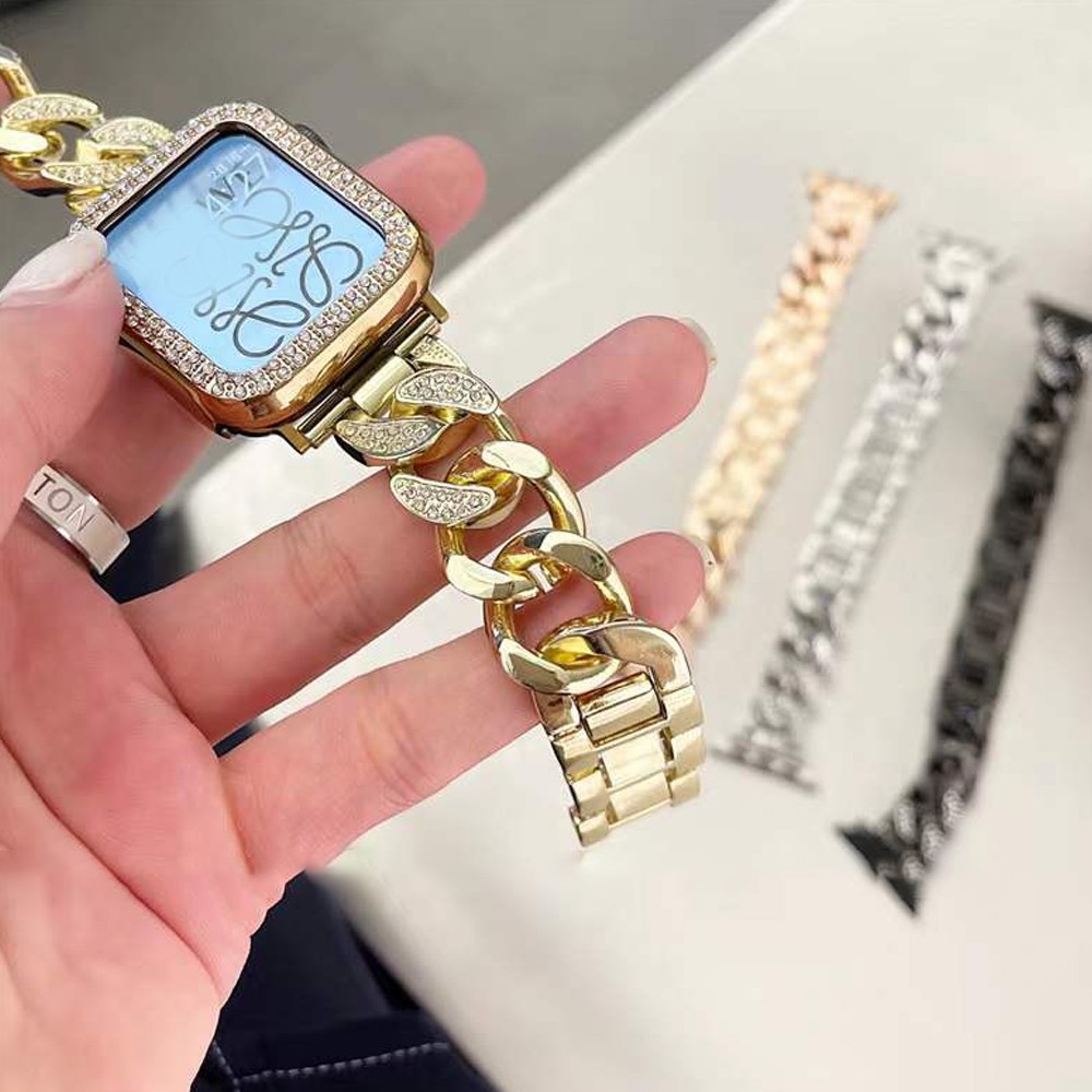 Stainless Steel Luxury Diamond Bracelet for Apple Watch Band 7 41mm 6 5 4 38mm 42mm Gold Metal Strap for iwatch 40mm 44mm 41 45