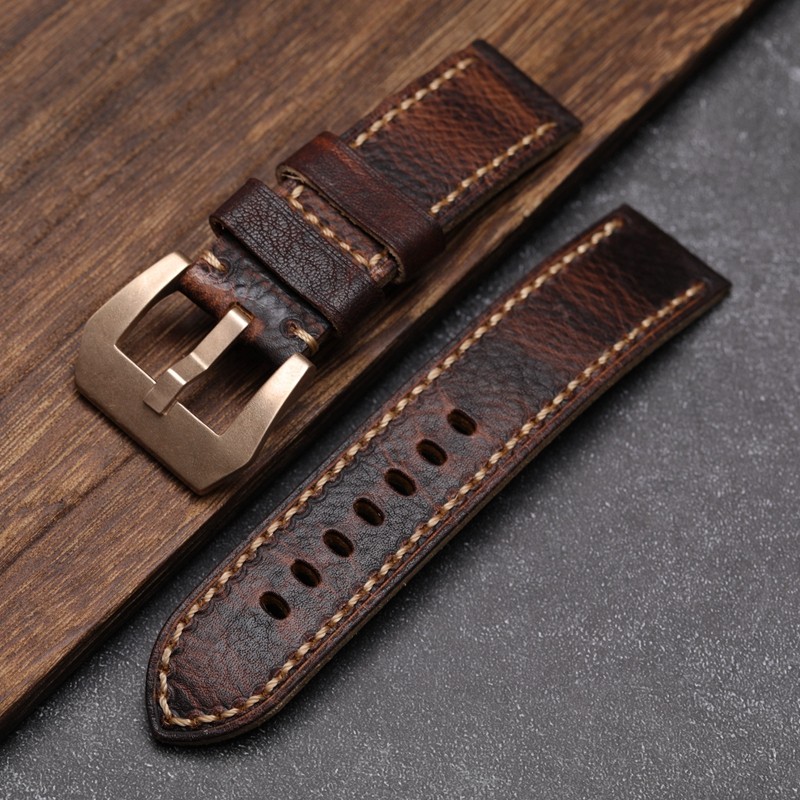 Men's watch with leather strap, brown and red, retro buckle, 20 22 24 26 mm, suitable for wristwatch