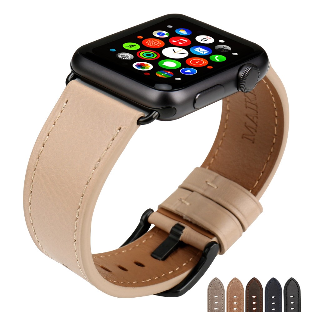 MAIKES Watch Accessories Leather Apple Watch Band 45mm 44mm 41mm 38mm for iWatch Bands Series 7 6 5 4 Watch Strap